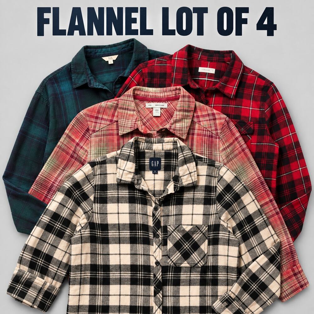 Flannel Shirt Lot 4 Sz M Gap Arizona Maurices Womens Plaid Black Red Pink Blue